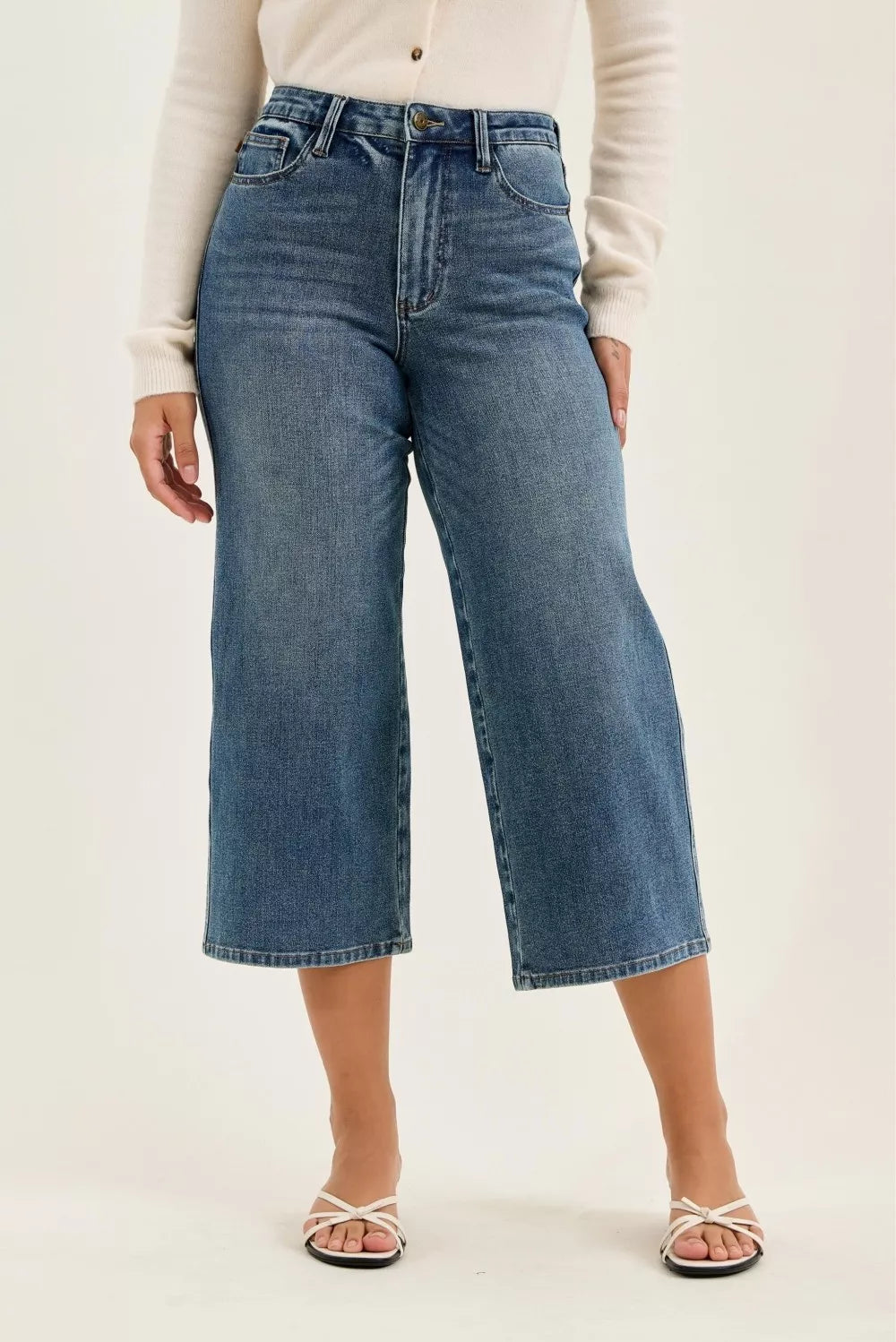 Judy Blue High Waist "Dottie" Wide Crop Md Quarry Fade Jeans MD