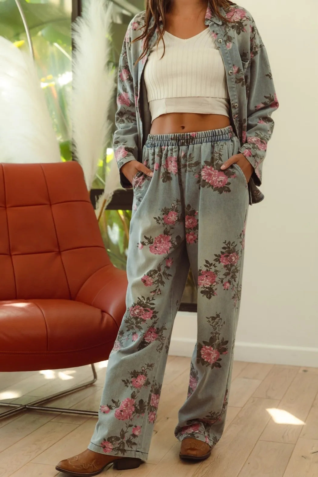 BiBi Flower Printed Denim Pants