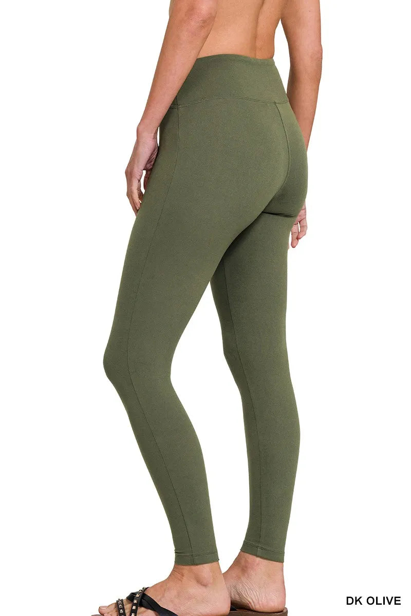 Zenana Dark Olive Microfiber Waistband Leggings