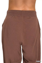 Zenana Brown Drawstring Cotton Joggers with Pockets