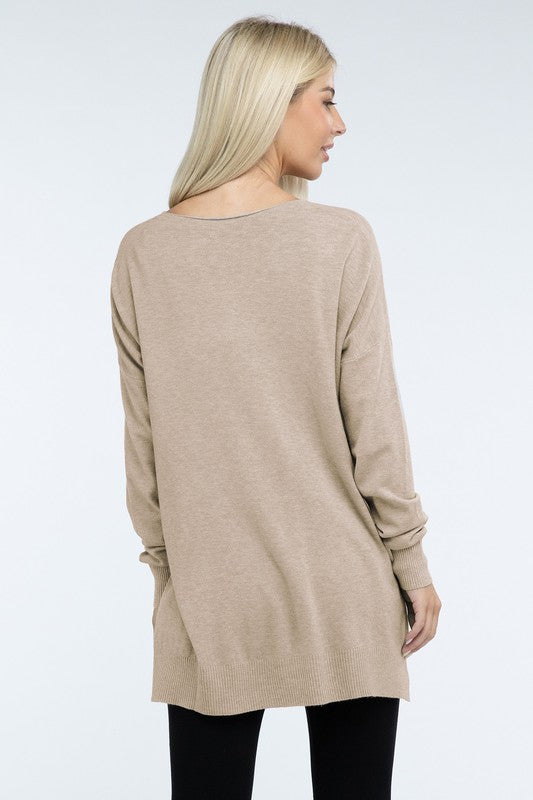 Zenana Hi-Low Hem Front Seam Sweater in 5 Colors ZENANA