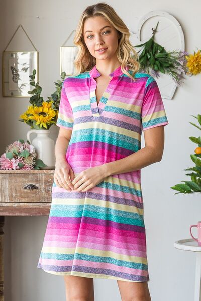 Heimish Pink Multi Color Striped Short Sleeve Mini Dress