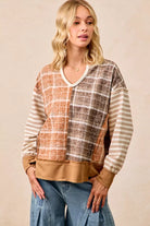 BiBi Plaid And Stripe Mix And Match Top With Open Seam