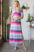 Heimish Pink Multi Color Striped Short Sleeve Maxi Dress