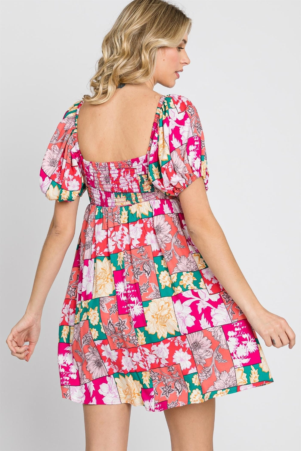 GeeGee Fuchsia Floral Ruff Sleeve Mini Dress Trendsi