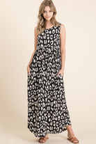 BOMBOM Black Leopard Maxi Dress with Pockets Black Trendsi