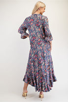 Celeste Navy Paisley Ruffle Hem Round Neck Dress Dresses