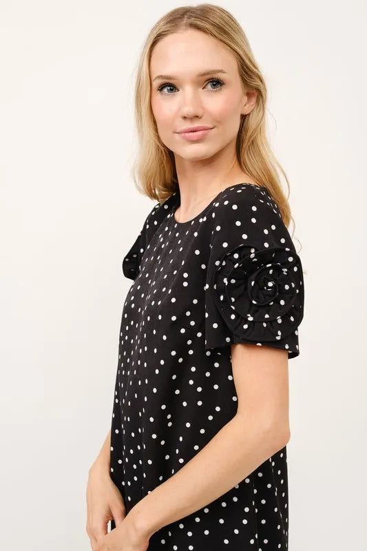 And The Why Black Embellished Sleeve Polka Dots Shift Dress