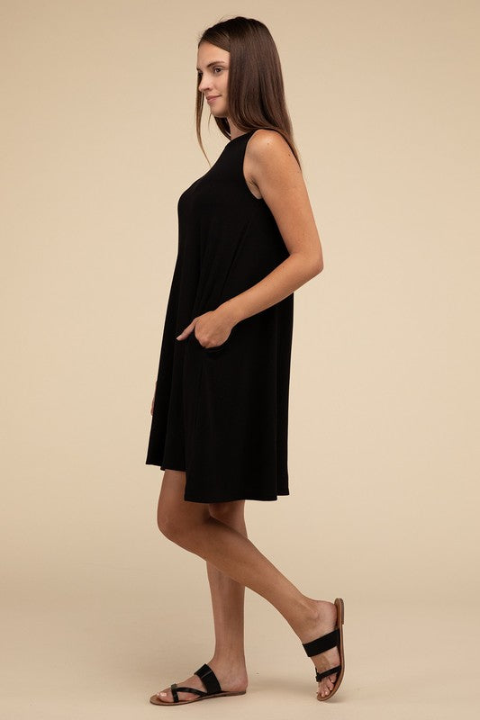 Zenana Sleeveless Flared Dress with Side Pockets in 3 Colors ZENANA