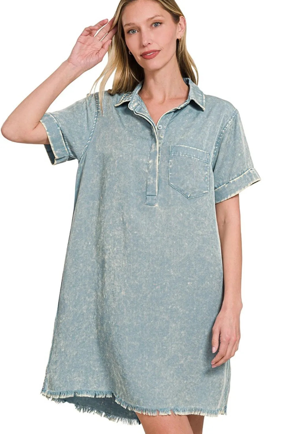 Zenana Coral Tencel Mineral Washed Collared Shirts Dress