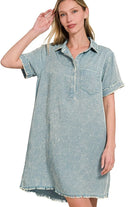 Zenana Coral Tencel Mineral Washed Collared Shirts Dress