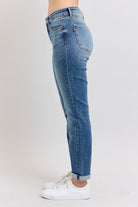 Judy Blue Dark Washed Mid Rise Skinny Cuff Jeans with Pockets