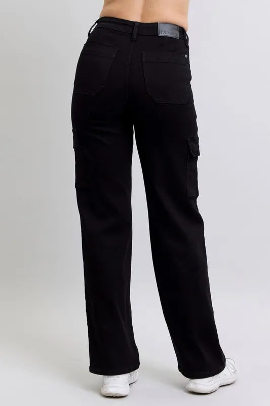 Judy Blue Black High Waisted Cargo Wide Leg Jeans