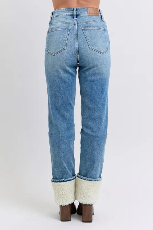 Judy Blue High Waisted Shearling Cuff Straight