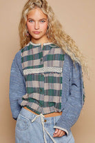 POL Round Neck Long Sleeve Plaid Shirt Trendsi