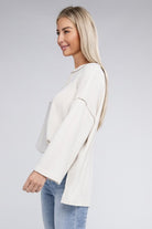 ZENANA Ribbed Brushed Melange Hacci Henley Sweater ZENANA