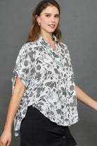 Umgee Two Tone Floral Print Top Plus Size