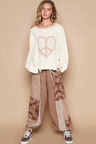 POL Cream Round Neck Long Sleeve Thermal Knit Patch Top Trendsi