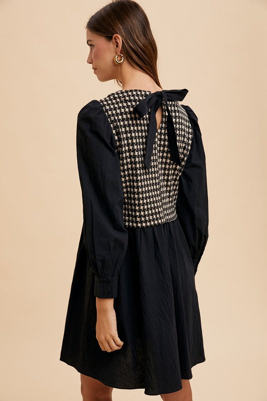 Annie Wear Tie Back Plaid Round Neck Mini Dress Annie Wear Tie Back Plaid Round Neck Mini Dress