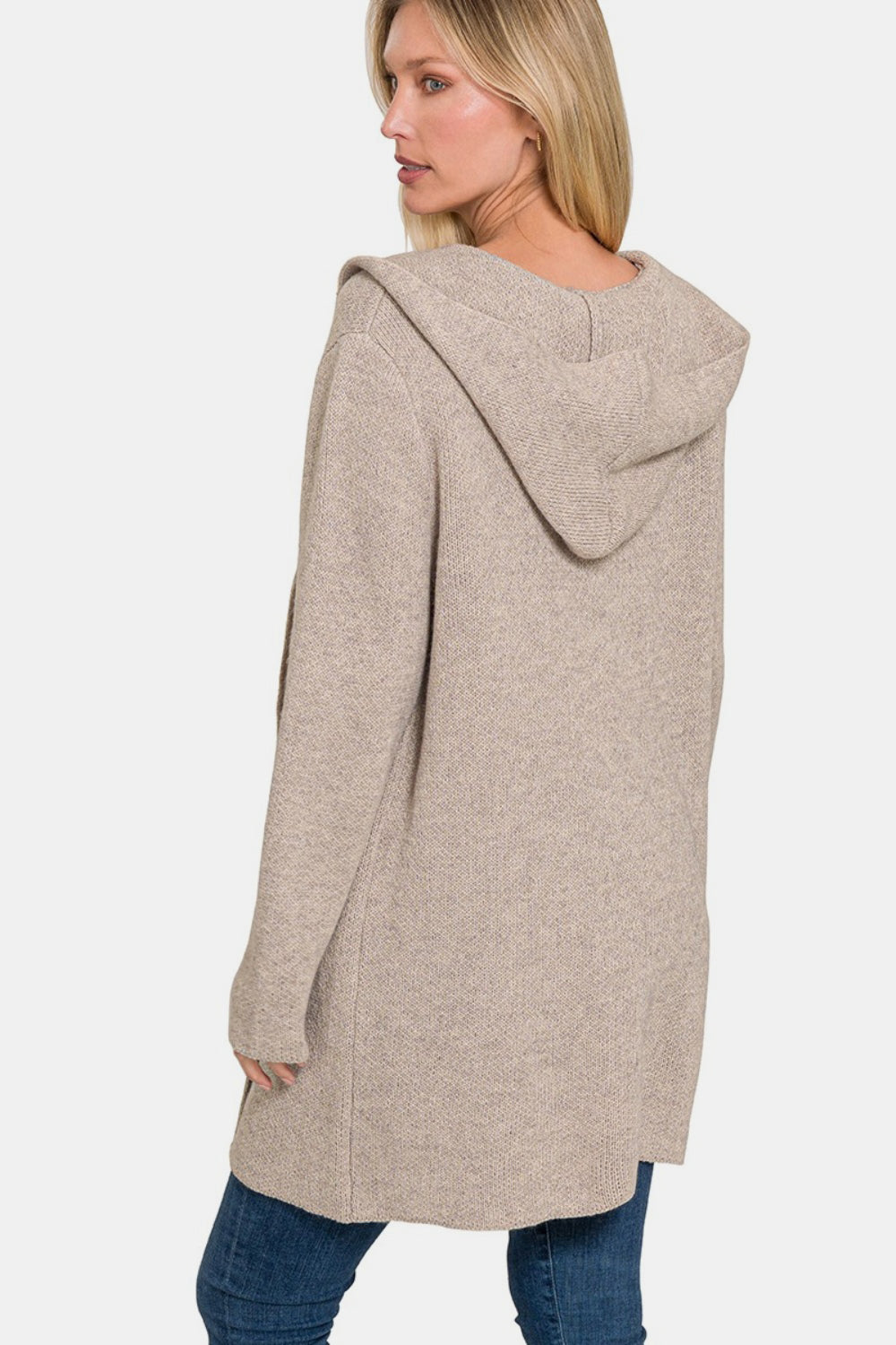 Zenana Heather Mocha Hooded Open Front Sweater Cardigan Shirts & Tops