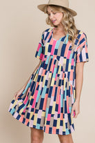 BOMBOM Ruched Color Block Short Sleeve Mini Dress Trendsi
