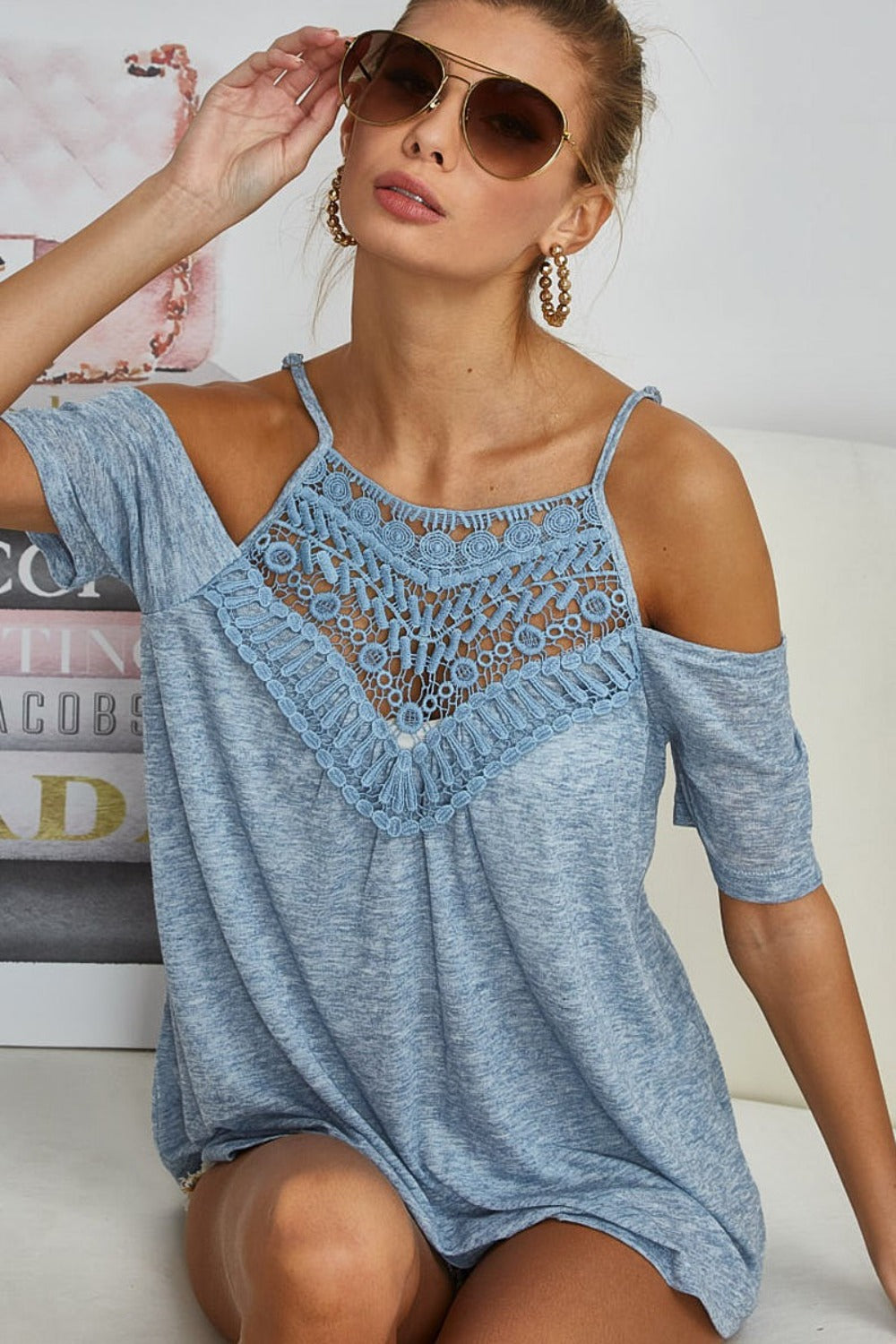 BiBi Front Crochet Lace Adjustable Strap Top Trendsi