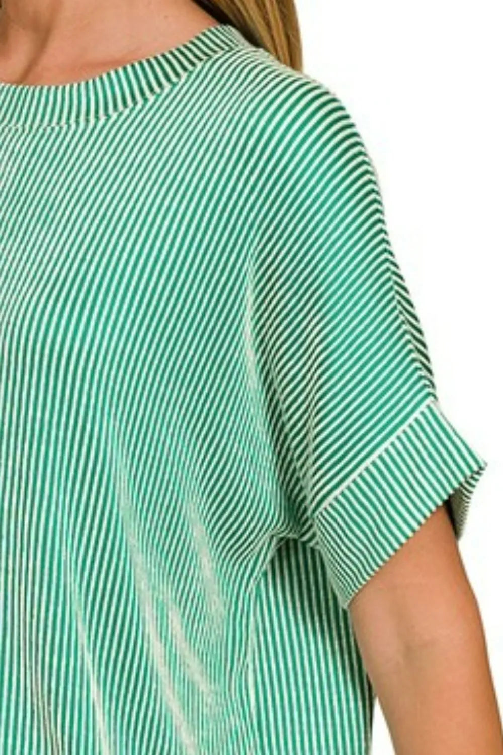 Zenana Kelly Green Corded Rib Short Sleeve T-Shirt