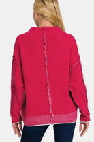 Zenana Viva Magenta Exposed Seam Mock Neck Long Sleeve Sweater Shirts