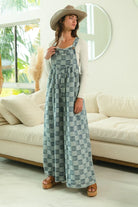 BiBi Denim Washed Vintage Checker Wide Legs Overalls