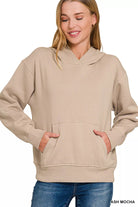 Zenana Ash Mocha Fleece Kangaroo Pocket Hoodie