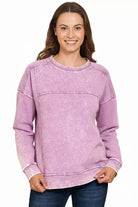 Zenana Acid Wash French Terry Exposed-Seam Pullover
