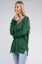 Zenana Garment Dyed Front Seam Side Slit Sweater ZENANA