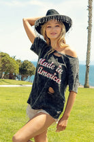 BiBi Laser Cut Mineral Washed Made in America Print Top