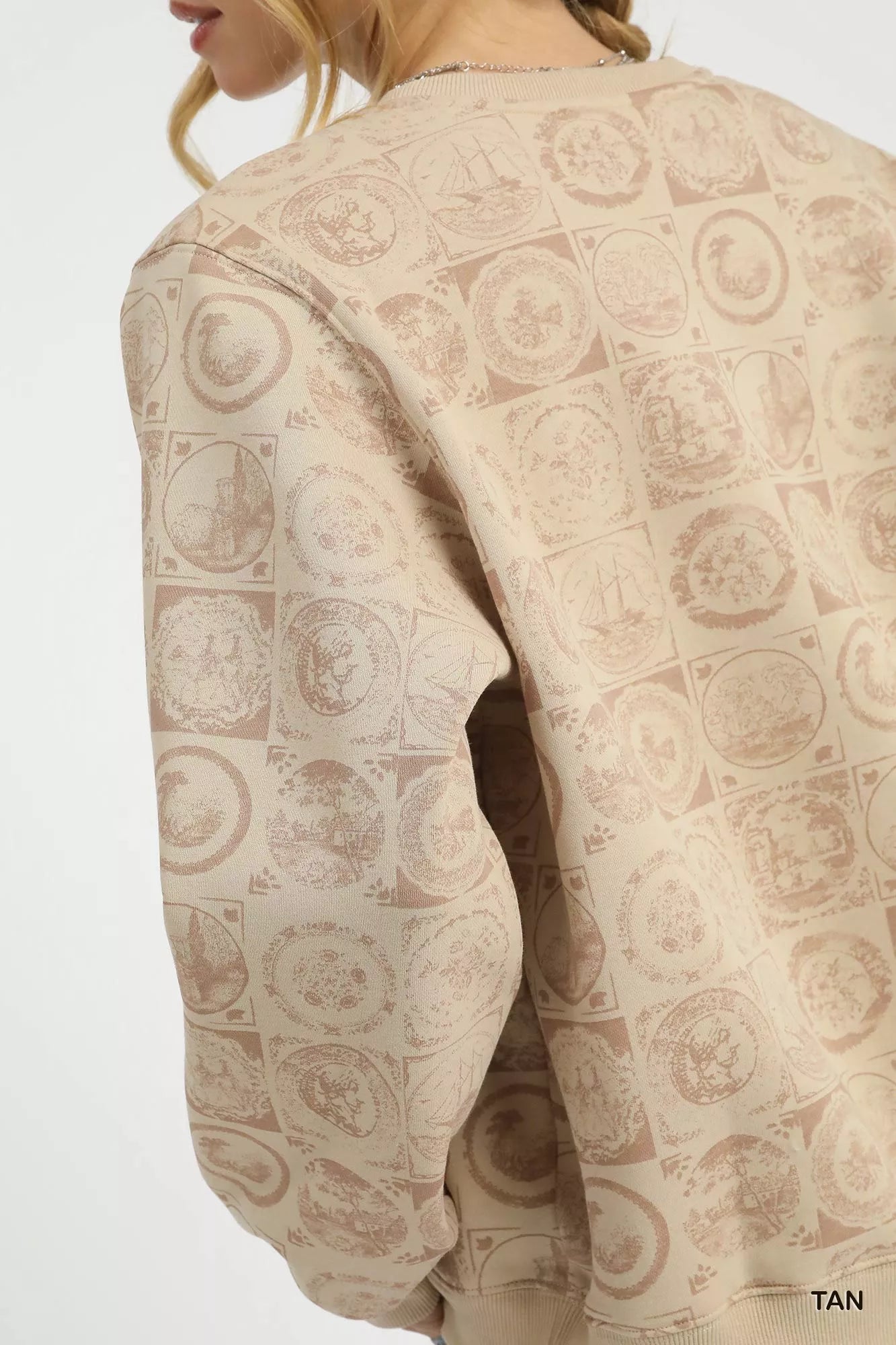 Umgee Tan Coin Stamp Print Sweatshirt