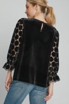 Umgee Polka Dot Lace Long Sleeve Round Neck Blouse Shirts & Tops