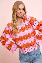 BiBi Pink Flower Crochet Knit Top