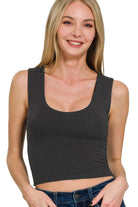 Zenana Black Double Layered Cropped Tank Top BLACK