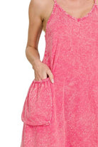 Zenana Fuchsia Acid Crinkle Washed Spaghetti Strap Romper