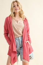 And The Why Rose Pink Thermal Hooded Open Front Cardigan with Pockets