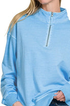 Zenana Deep Sky Pigment Dye & Enzyme Washing Half Zip Top