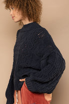 POL Mock Neck Cable Knit Sweater Trendsi