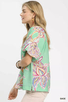 Umgee Sage Paisley Print Puff Sleeve Blouse