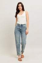 Judy Blue High Waisted Vintage Wash Double Roll Cuff Boyfriend Jeans