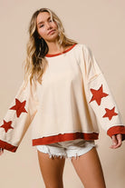 BiBi Oatmeal French Terry Top With Patch Detail Sweatshirt