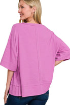 Zenana Mauve Ribbed Boat Neck 3/4 Sleeve Top