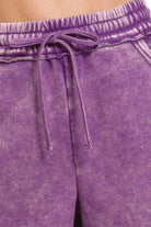Zenana Violet Acid Wash Fleece Drawstring Shorts With Pockets