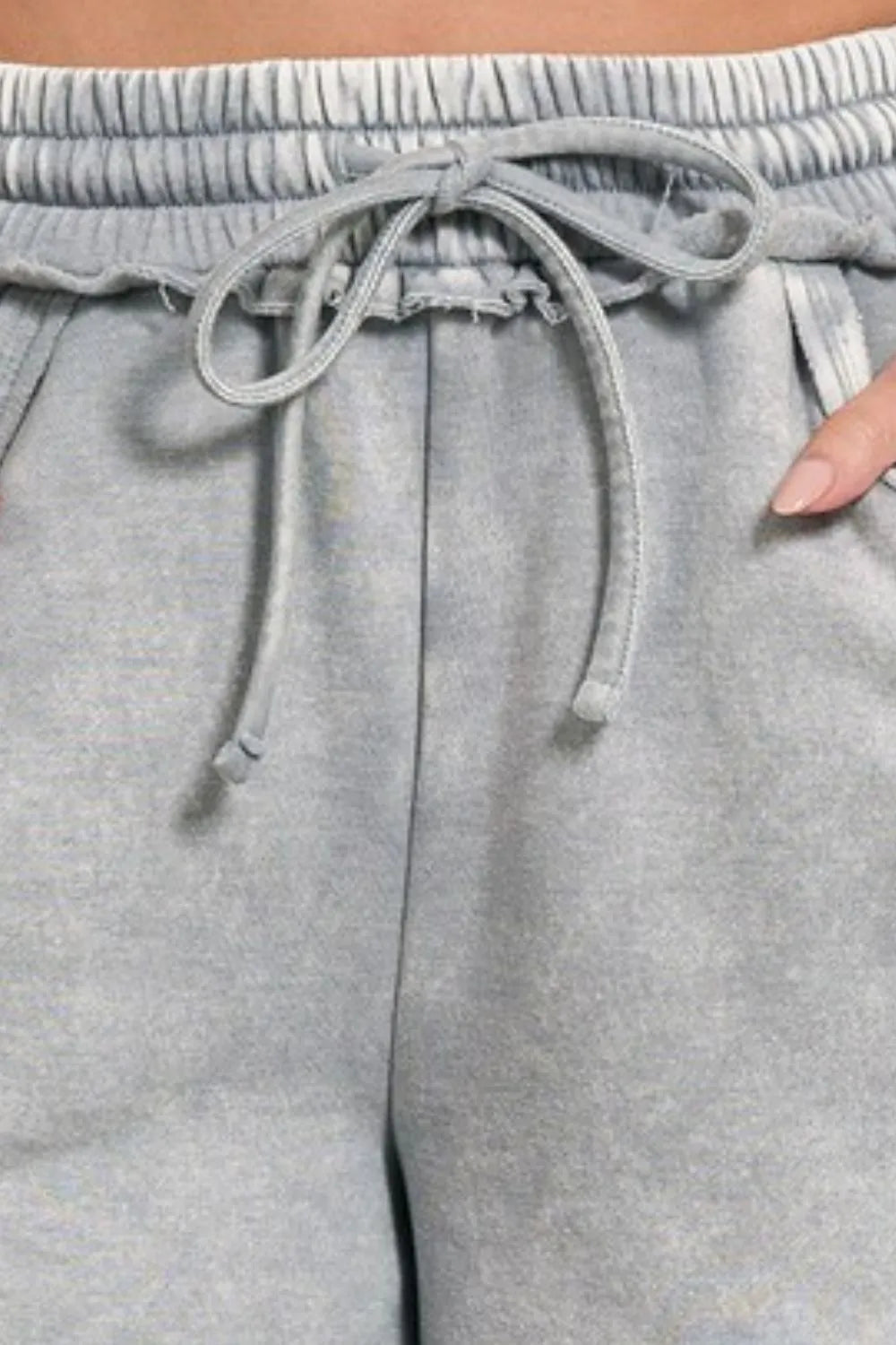 Zenana Sleet Acid Wash Fleece Drawstring Shorts With Pockets