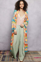 POL Scalloped Edge Open Front Crochet Cardigan with Colorful Stripe Pattern