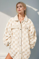 Preorder Double Take Button Up Fuzzy Checkered Shacket Cream