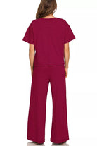 Zenana Cabernet Cotton Slub Short Sleeve Tee and Pants Set